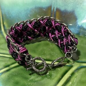 Pink and Dark Gray Metal Mesh Bracelet